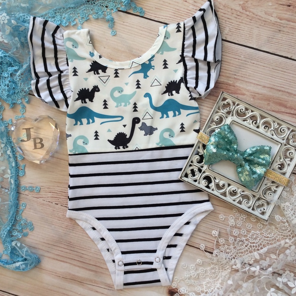 Boutique Baby Girl Dinosaur & stripes Romper